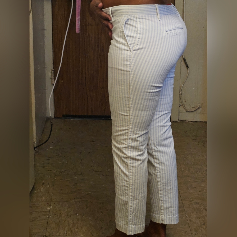 GAP Cream and Gray Striped Pants